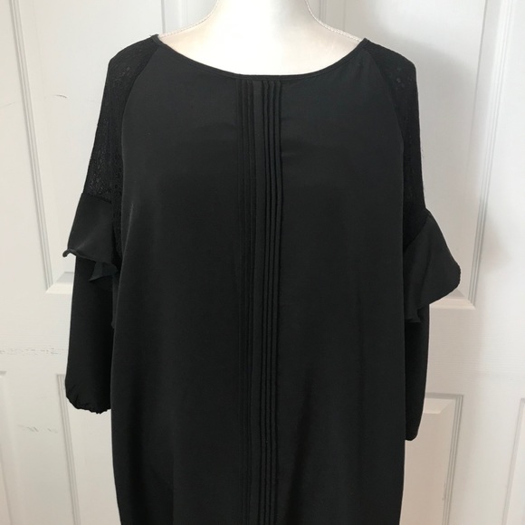 H Halston Black Dress with Lace Shoulders Size M - Picture 4 of 15